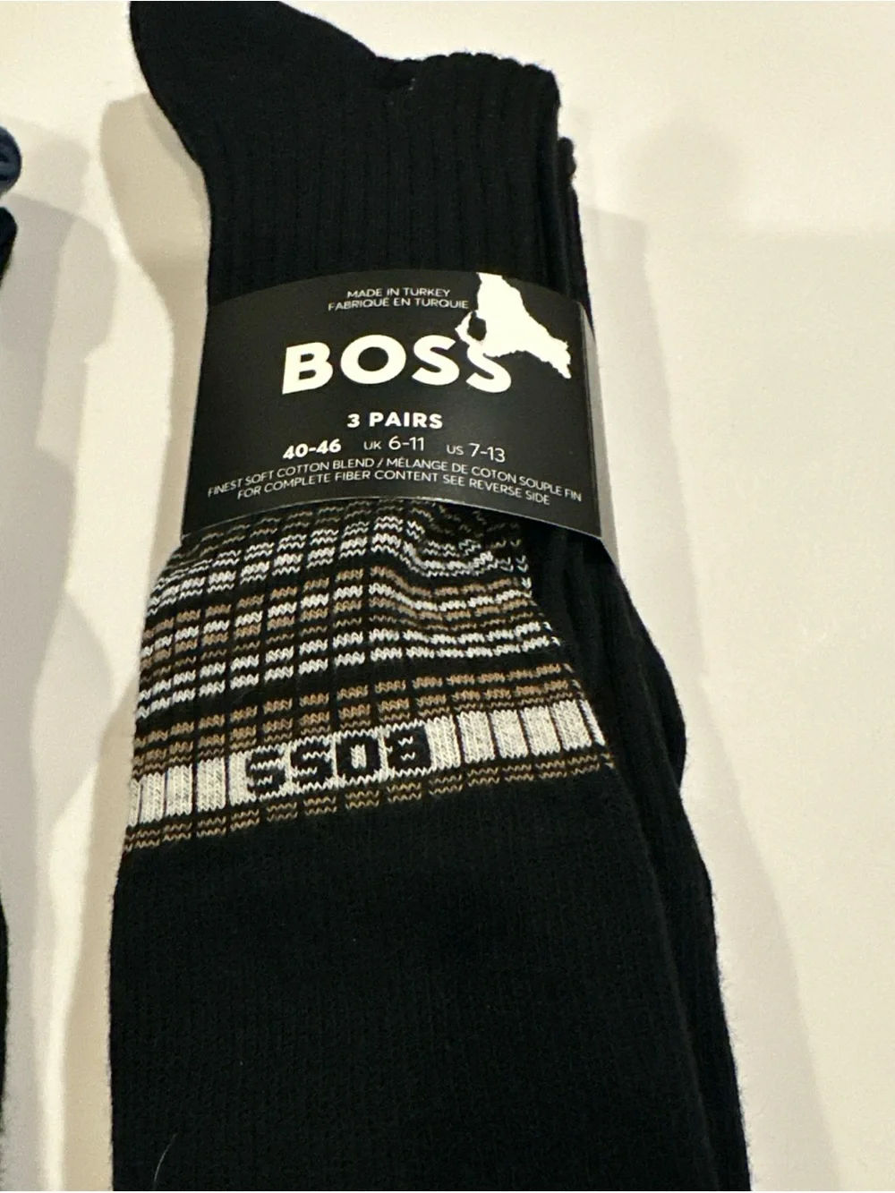 Hugo Boss Two 3-Pack Dress Socks in Blue, Black and Brown